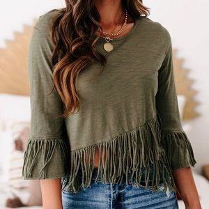 Dark Green Fringe Crop Top